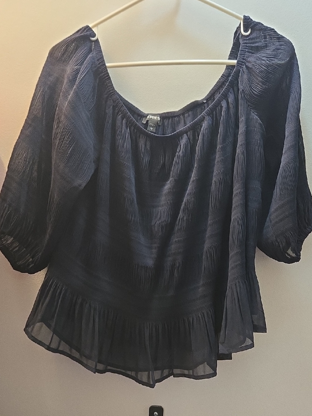 Express Navy Textured Peasant Blouse